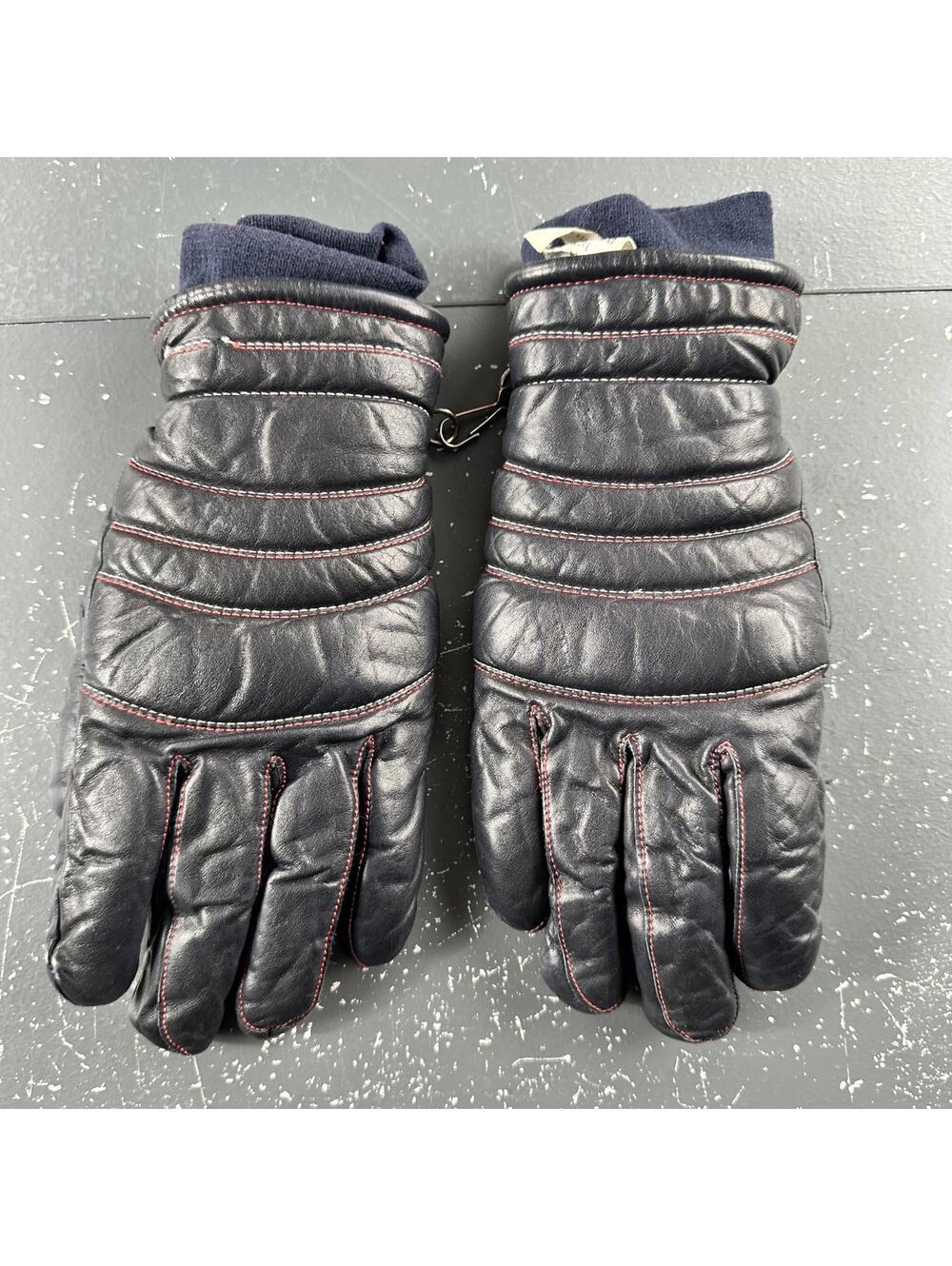 VTG Conroy Leather Gloves Womens Ladies Medium Navy Blue Ski Sled Snow Winter